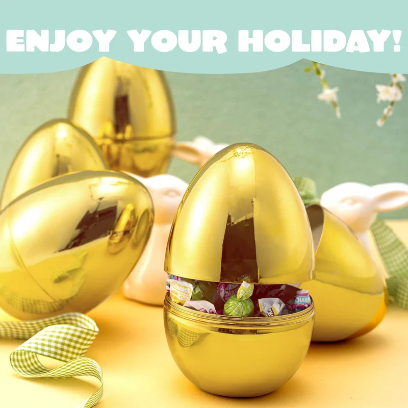 6 Pcs Large Gold Easter Eggs, 6 Inches Jumbo Plastic Eggs Fillable for Easter Hunt