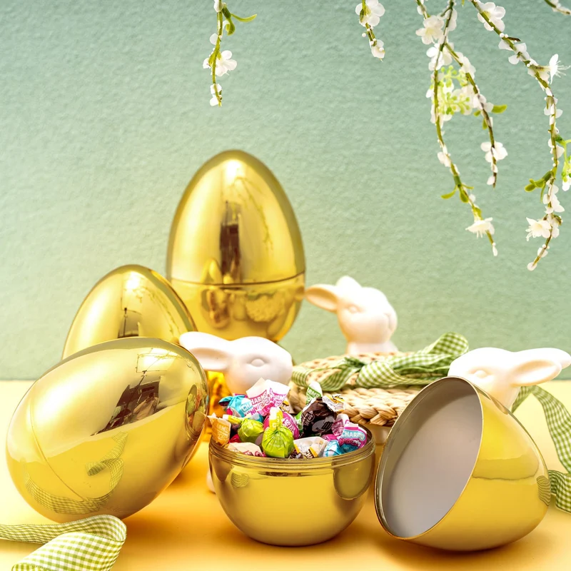 6 Pcs Large Gold Easter Eggs, 6 Inches Jumbo Plastic Eggs Fillable for Easter Hunt