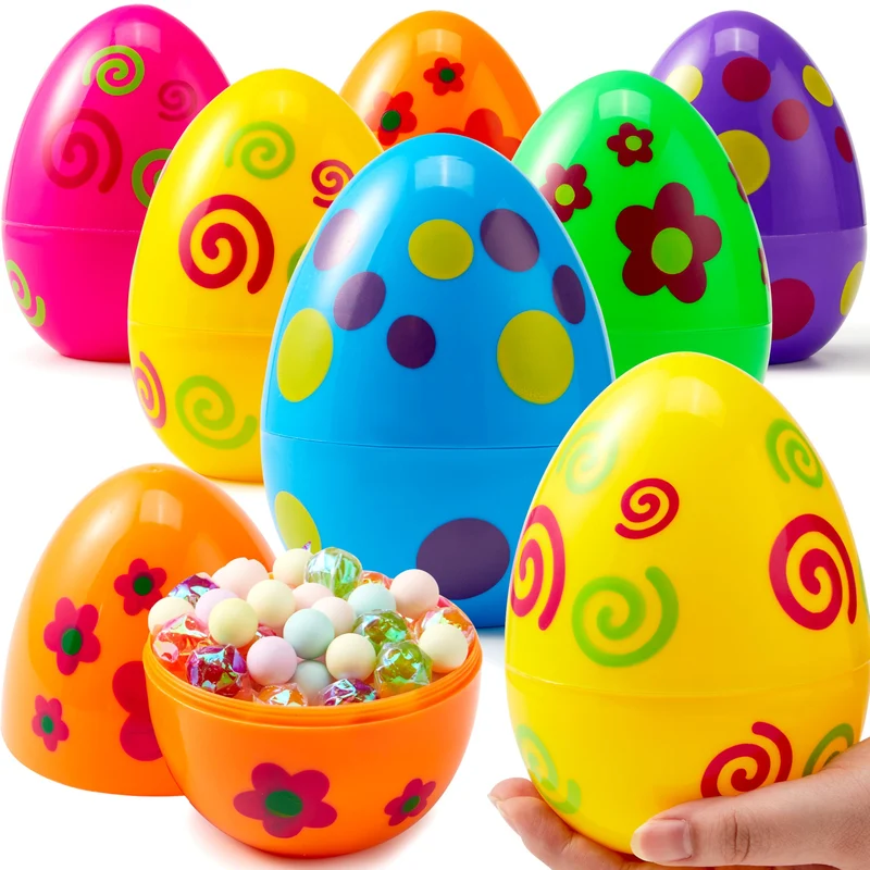 6 Pcs Large Printed Easter Eggs - 6 Inches Jumbo Plastic Eggs Fillable for Easter Hunt