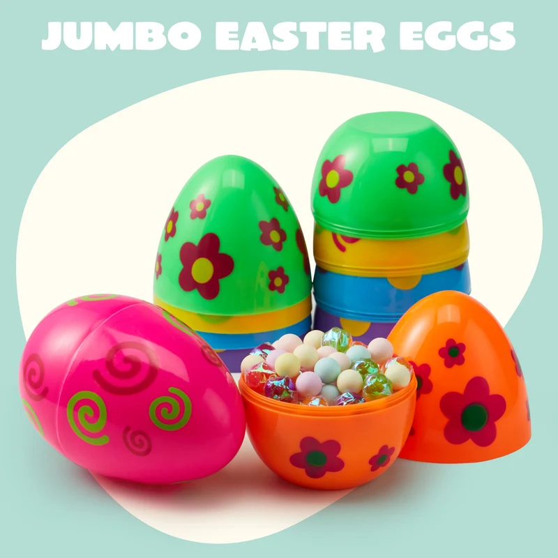 6 Pcs Large Printed Easter Eggs - 6 Inches Jumbo Plastic Eggs Fillable for Easter Hunt