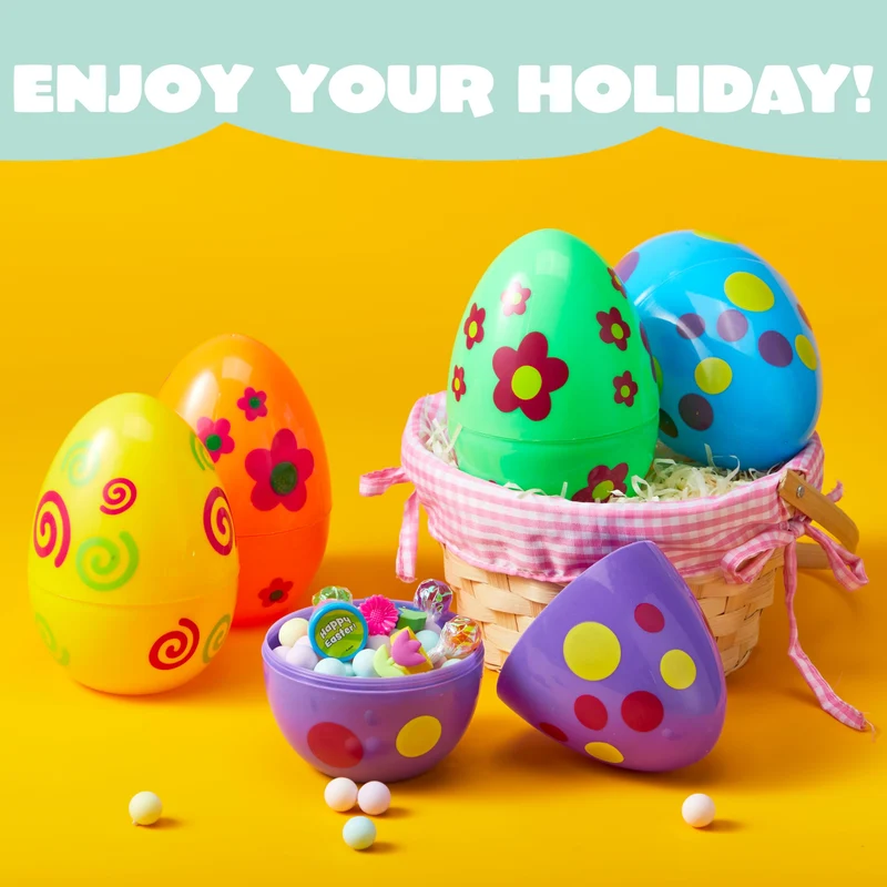 6 Pcs Large Printed Easter Eggs - 6 Inches Jumbo Plastic Eggs Fillable for Easter Hunt