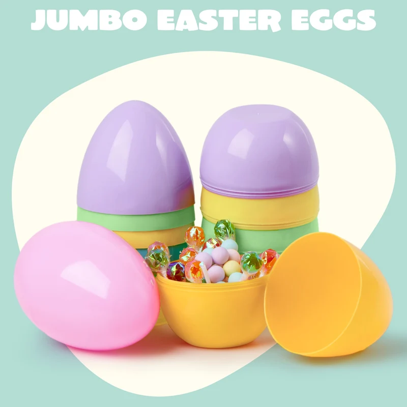 6 Pcs Large Pastel Easter Eggs - 6 Inches Jumbo Plastic Eggs Fillable for Easter Hunt