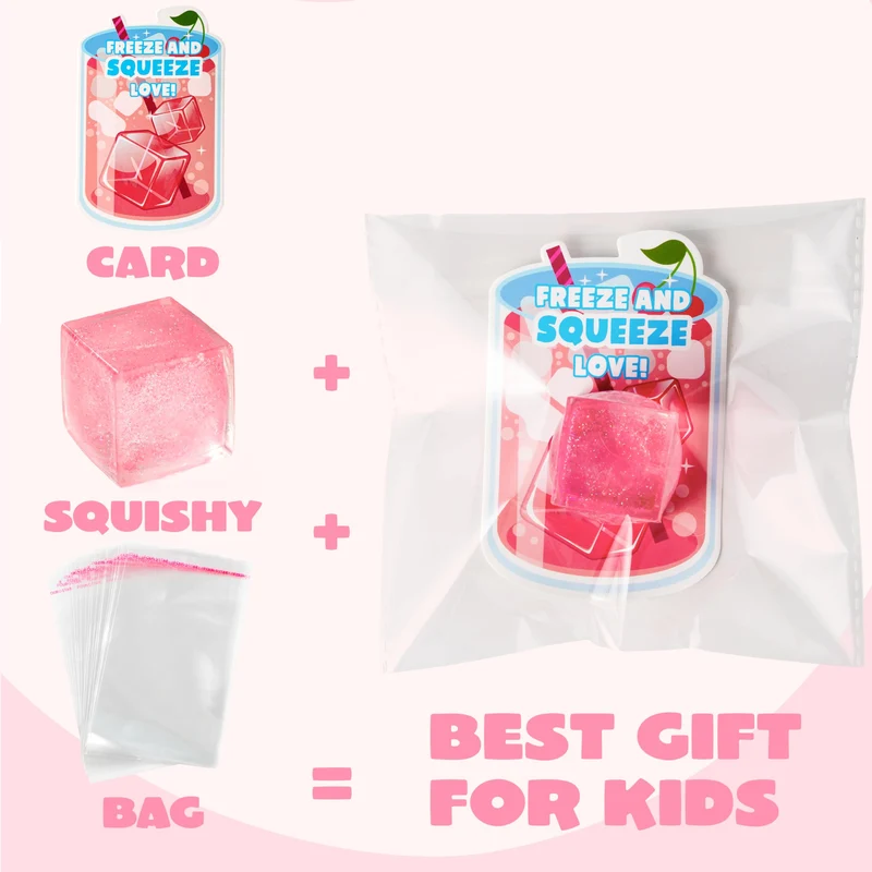 28 Pcs Valentine’s Day Cards with Ice Cube Shaped Malt Sugar Squeeze Balls