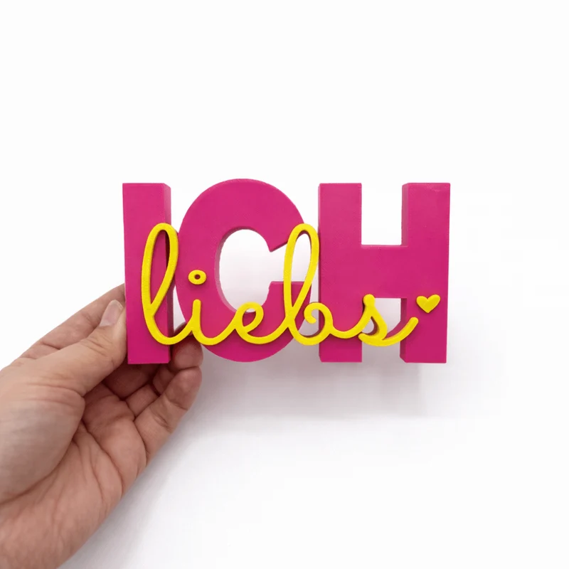 3D Drucker Schriftzug „Ich liebs“ – Pink-Gelb