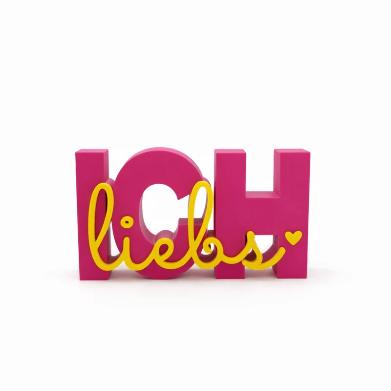 3D Drucker Schriftzug „Ich liebs“ – Pink-Gelb