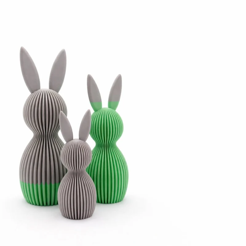 3 Osterhasen aus dem 3D-Drucker- Grau - Mint