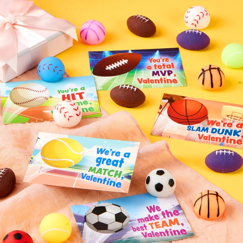 JOYIN 28 Packs Valentines Day Kawaii Sports Ball Mochi Relief Fidget Toy for Kids