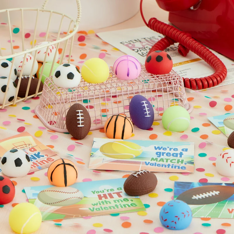 JOYIN 28 Packs Valentines Day Kawaii Sports Ball Mochi Relief Fidget Toy for Kids