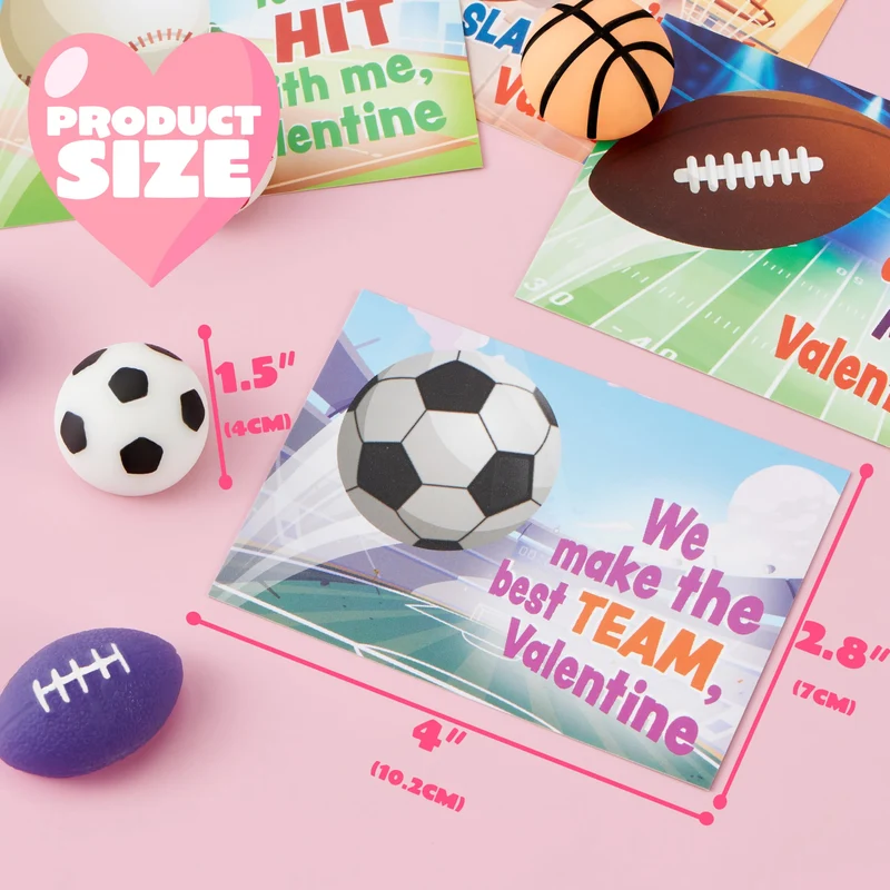 JOYIN 28 Packs Valentines Day Kawaii Sports Ball Mochi Relief Fidget Toy for Kids