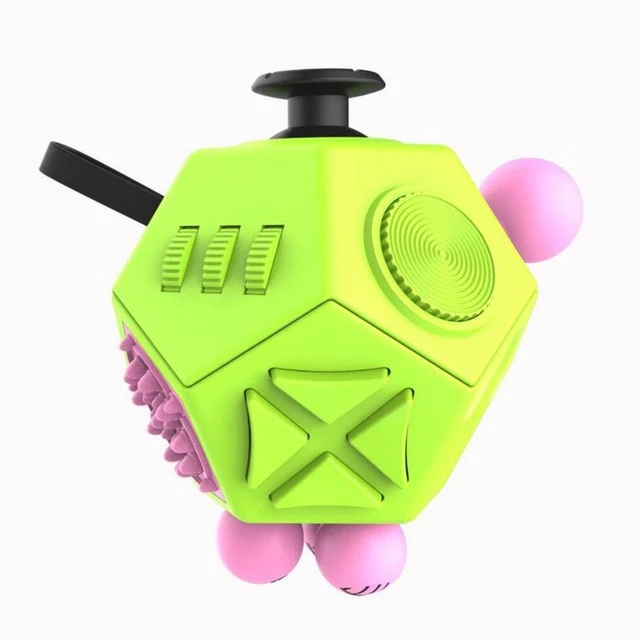 12-Sided Fidget Cube - Green/Pink