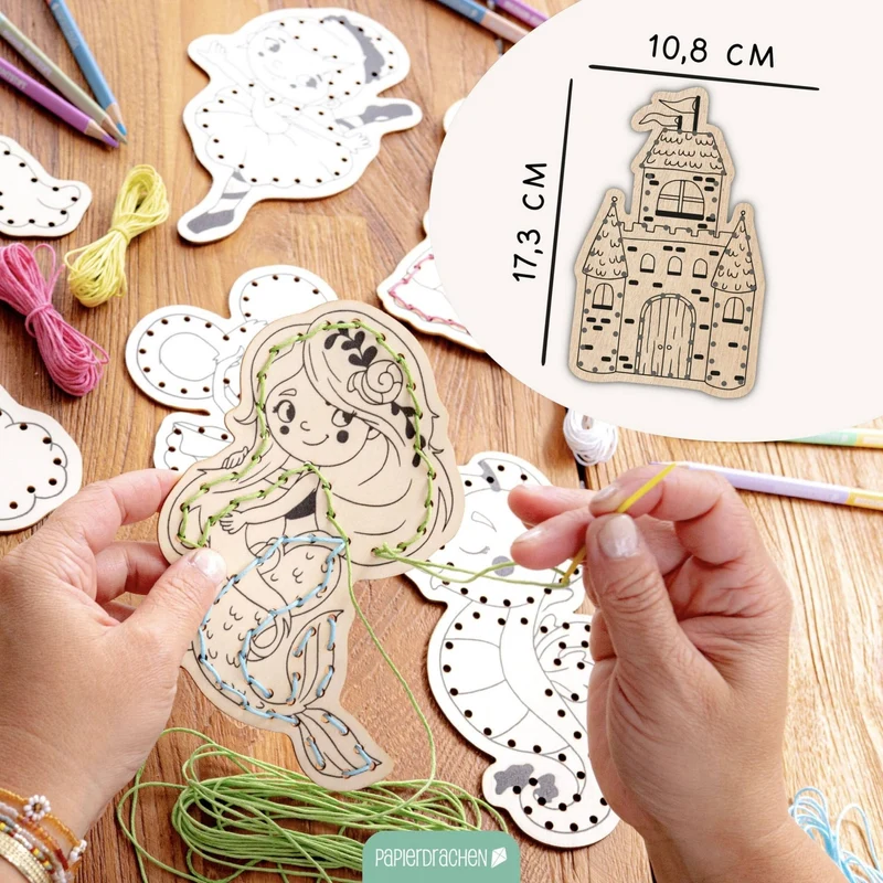 Papierdrachen DIY Fädelset aus Holz - Märchen & Traumwelten