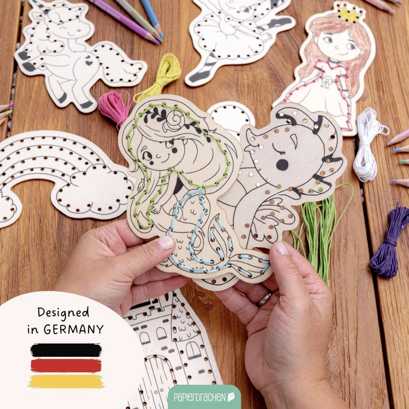 Papierdrachen DIY Fädelset aus Holz - Märchen & Traumwelten