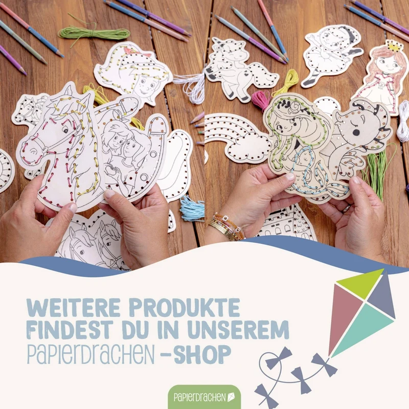 Papierdrachen DIY Fädelset aus Holz - Berufe & Abenteuer