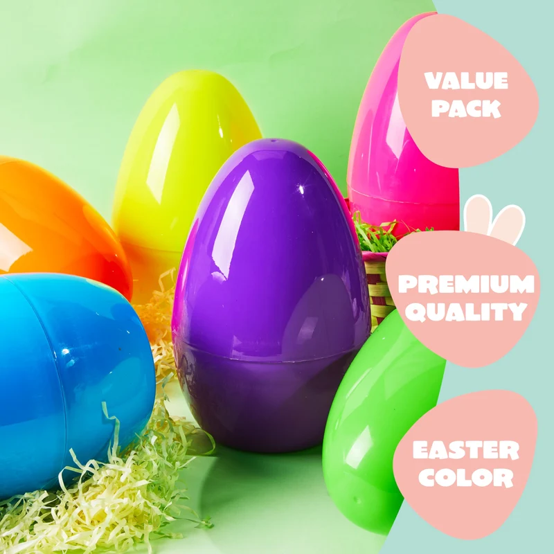 6Pcs 10" Jumbo Plastic Easter Egg Shells Fillable for Easter Egg Hunt