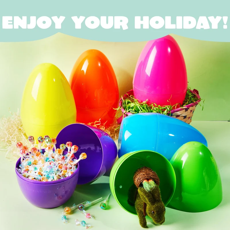 6Pcs 10" Jumbo Plastic Easter Egg Shells Fillable for Easter Egg Hunt