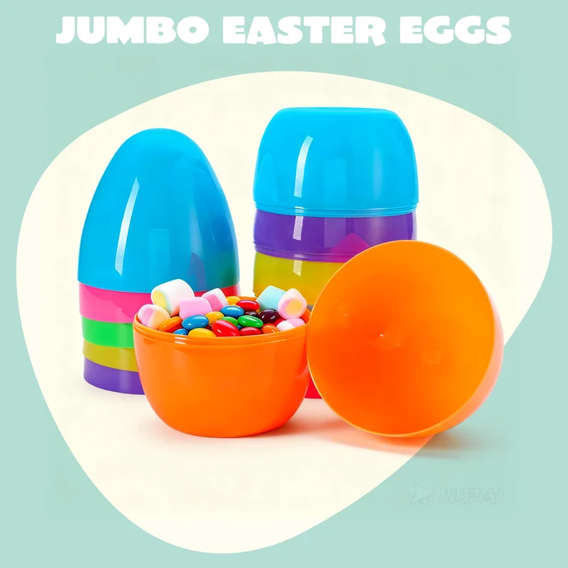 6Pcs 8" Jumbo Plastic Easter Egg Shells Fillable for Easter Egg Hunt