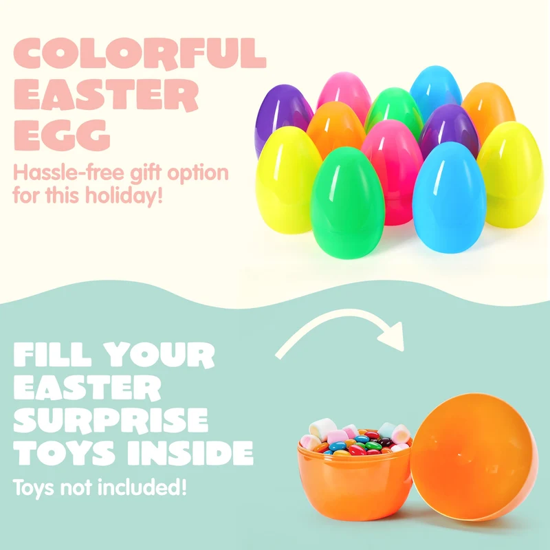 6Pcs 8" Jumbo Plastic Easter Egg Shells Fillable for Easter Egg Hunt