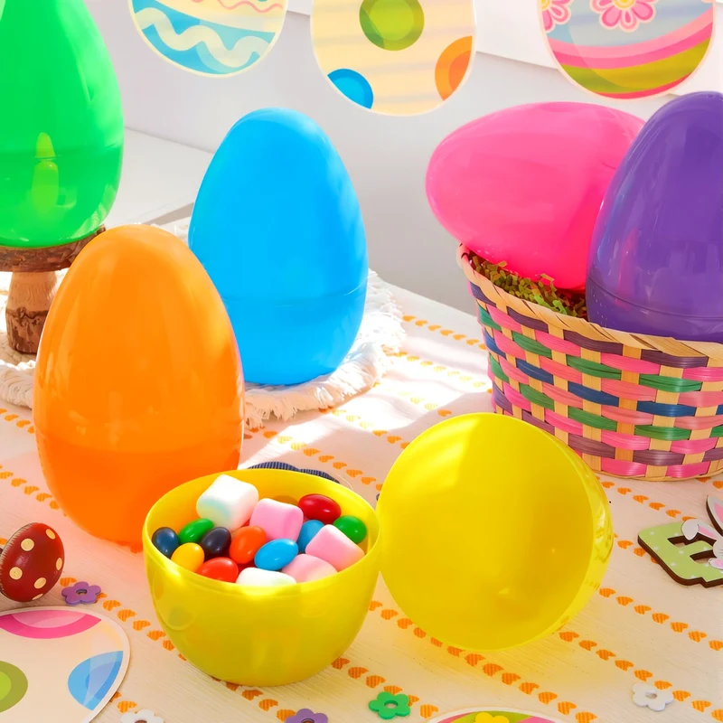 6Pcs 8" Jumbo Plastic Easter Egg Shells Fillable for Easter Egg Hunt