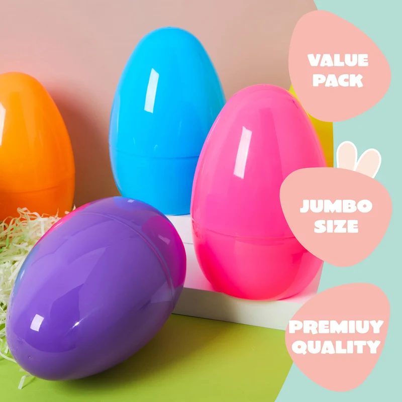 6Pcs 8" Jumbo Plastic Easter Egg Shells Fillable for Easter Egg Hunt