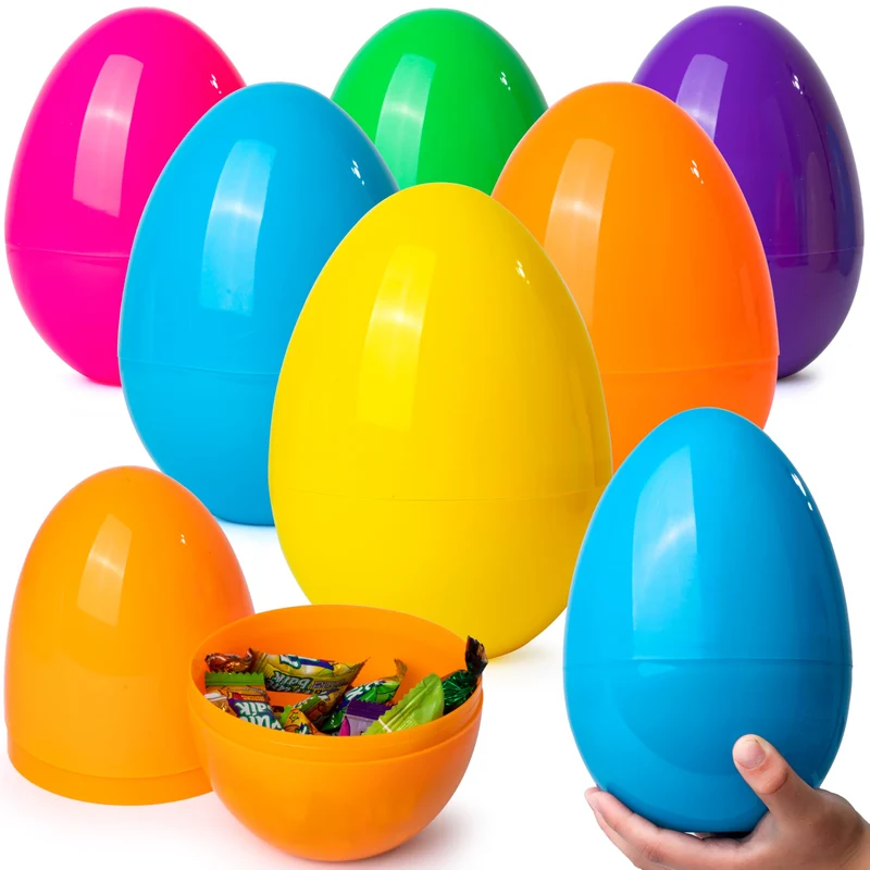 6Pcs 7" Jumbo Colorful Plastic Easter Egg Shells for Easter Egg Hunt
