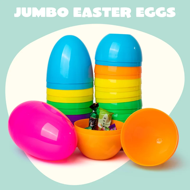 6Pcs 7" Jumbo Colorful Plastic Easter Egg Shells for Easter Egg Hunt