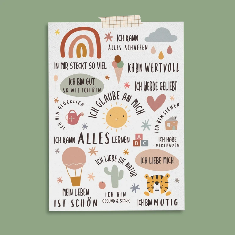 Modern Kids Art - A6 Affirmationskarte "Regenbogen" für Kinder und Jugendliche