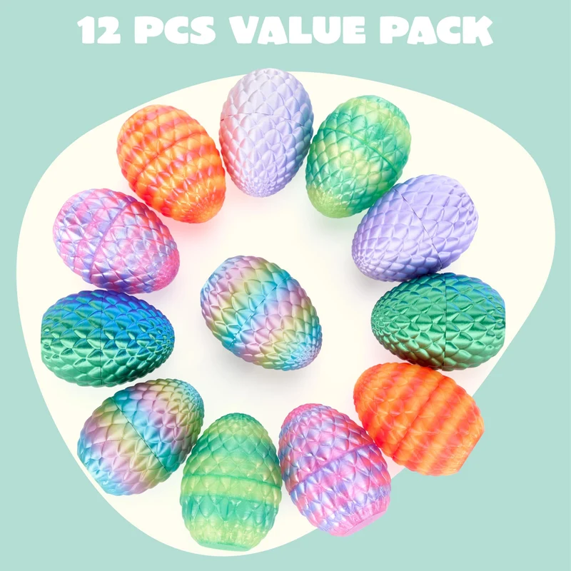 12 PCS 3D Printed Dragon Easter Empty Eggs