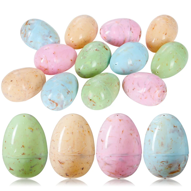 12 PCS Plastic Easter Marble Printed Fillable Empty Eggs