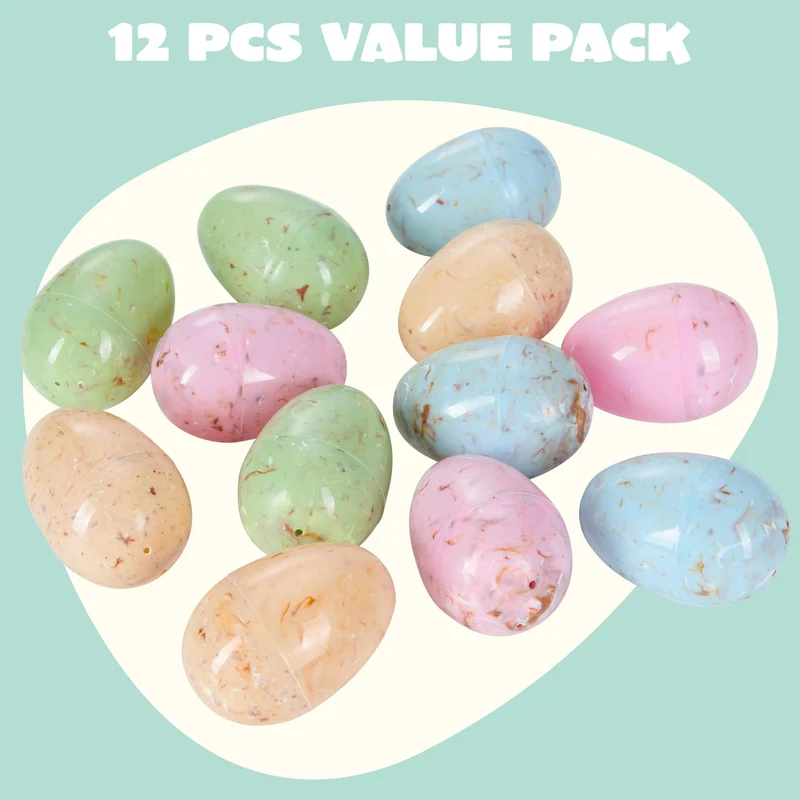 12 PCS Plastic Easter Marble Printed Fillable Empty Eggs