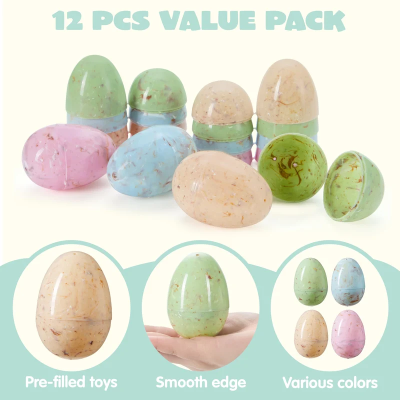 12 PCS Plastic Easter Marble Printed Fillable Empty Eggs