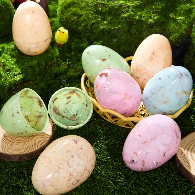 12 PCS Plastic Easter Marble Printed Fillable Empty Eggs
