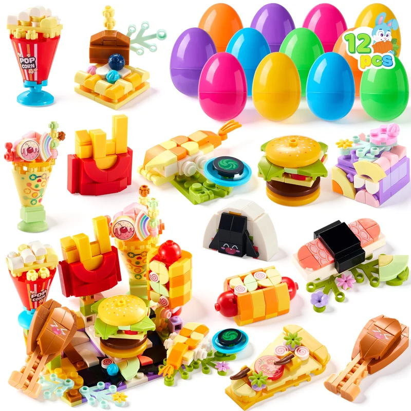 12 Pcs Prefilled Easter Eggs with Food Building Blocks