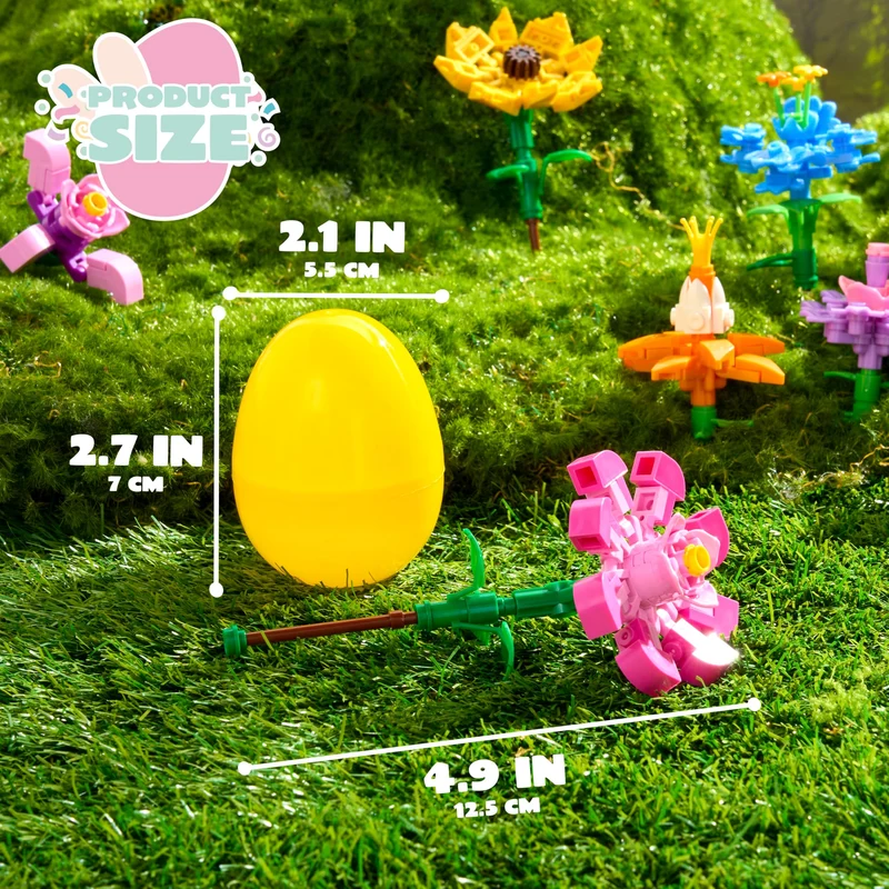 12 Pcs Flower Building Blocks Prefilled Easter Eggs for Kids Egg Hunt