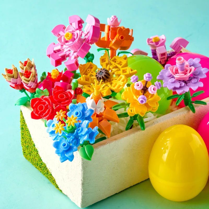 12 Pcs Flower Building Blocks Prefilled Easter Eggs for Kids Egg Hunt