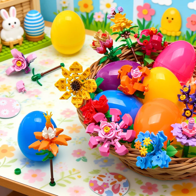 12 Pcs Flower Building Blocks Prefilled Easter Eggs for Kids Egg Hunt
