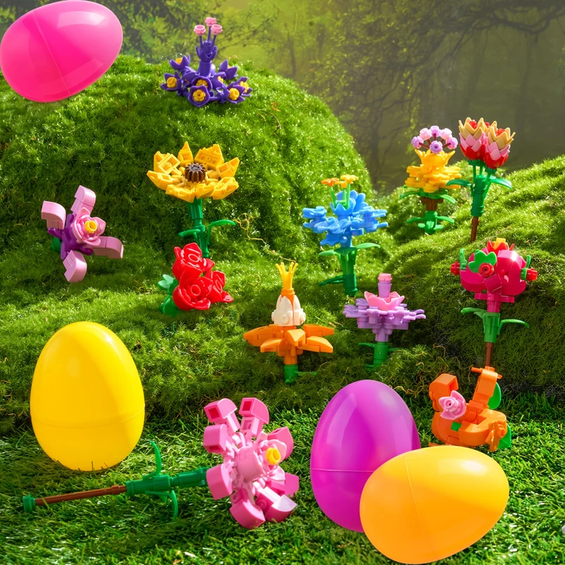 12 Pcs Flower Building Blocks Prefilled Easter Eggs for Kids Egg Hunt
