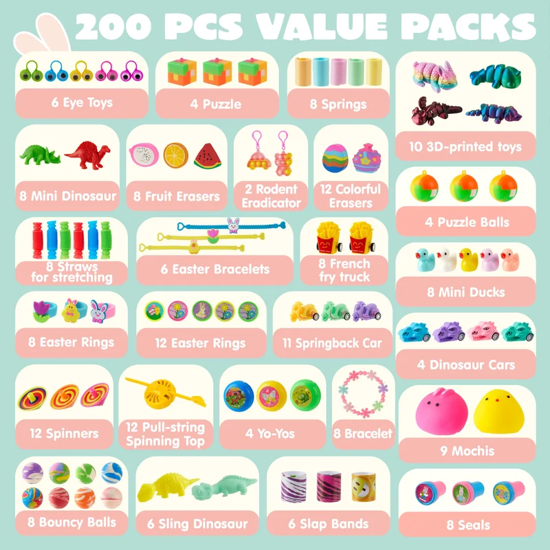 200Pcs Prefilled Easter Eggs with Assorted Toys for Easter Eggs Bulk