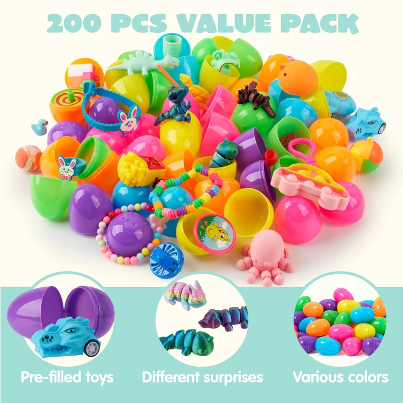 200Pcs Prefilled Easter Eggs with Assorted Toys for Easter Eggs Bulk