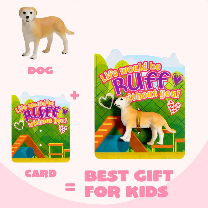 JOYIN 14 Pack Valentines Day Greeting Card with Dog Puppy Figure Toys for Kids Party Favor