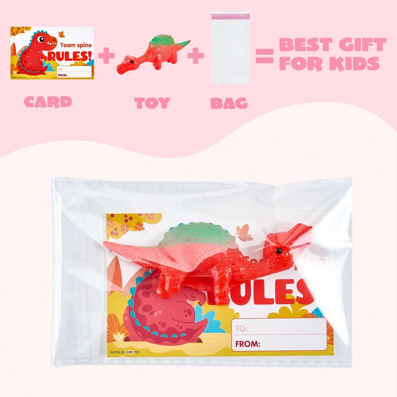 JOYIN 28 Pcs Valentine's Day Slingshot Dinosaur Toys with Cards