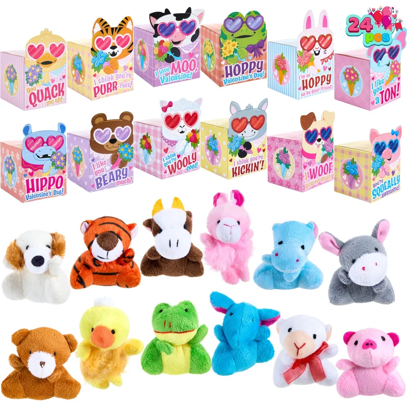 JOYIN 24 Pcs Valentine's Day Plush Toys with Boxes