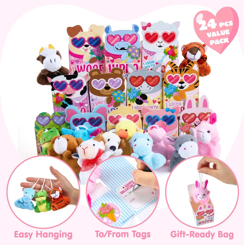 JOYIN 24 Pcs Valentine's Day Plush Toys with Boxes