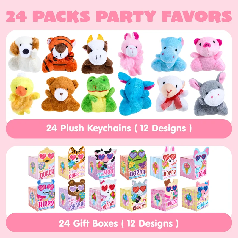 JOYIN 24 Pcs Valentine's Day Plush Toys with Boxes