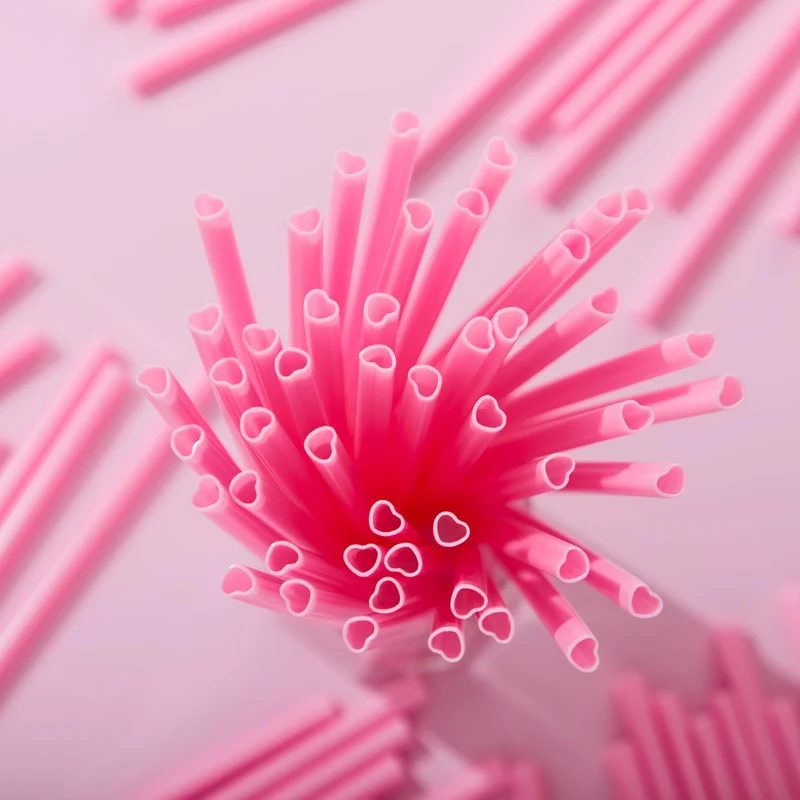 JOYIN 200 PCS Valentine Heart Shaped Pink Straws