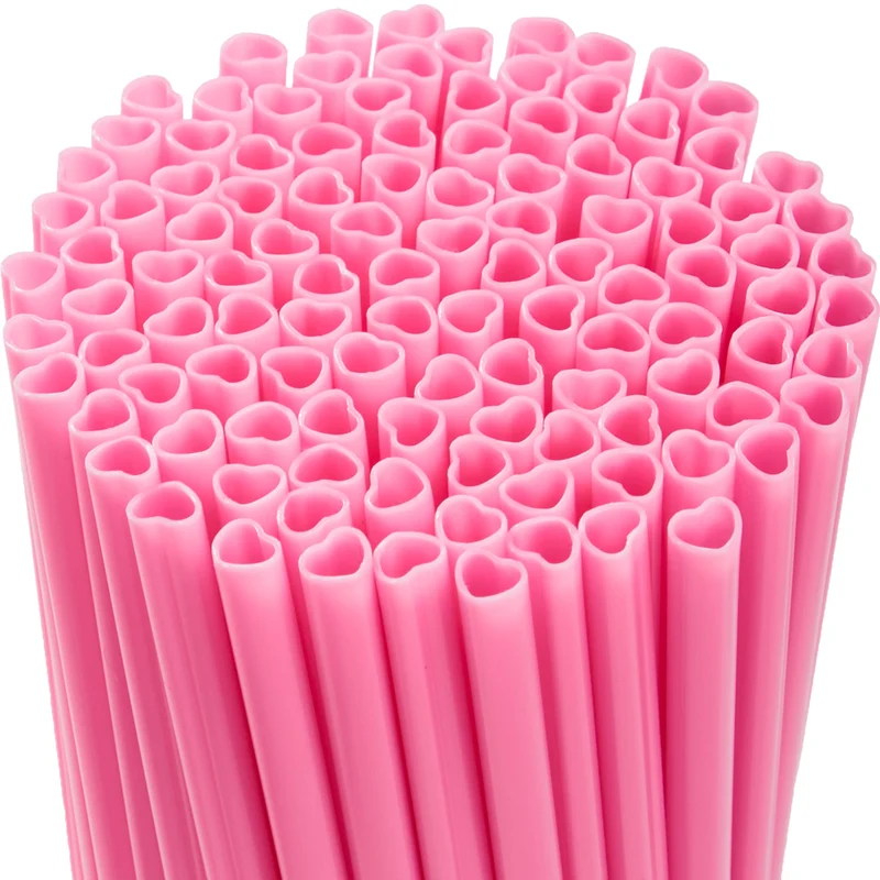 JOYIN 200 PCS Valentine Heart Shaped Pink Straws