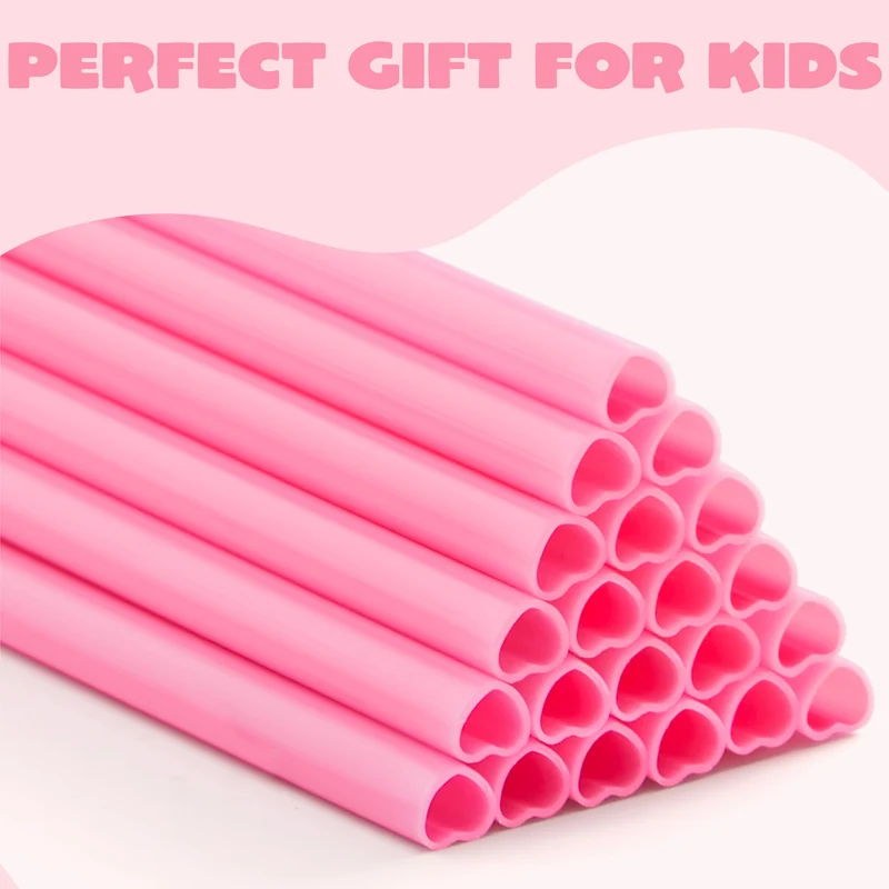 JOYIN 200 PCS Valentine Heart Shaped Pink Straws