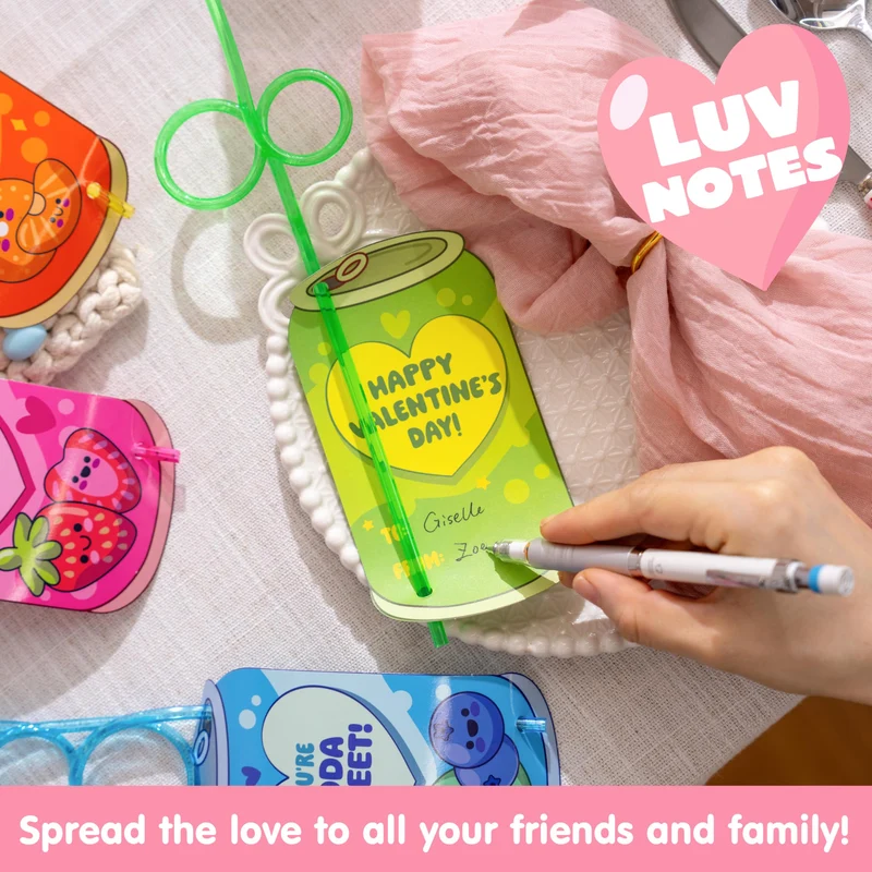 JOYIN 32 Pcs Valentine's Day Crazy Straws with Can Drink Cards