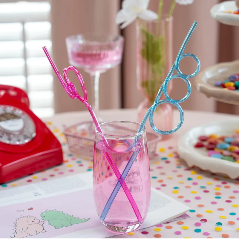 JOYIN 32 Pcs Valentine's Day Crazy Straws with Can Drink Cards