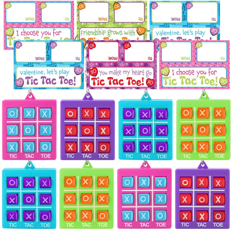 JOYIN 28 Pcs Valentine's Day Plastic Tic Tac Toe Game Favors with 4 Colors for Kids Goodie Bag Stuffers