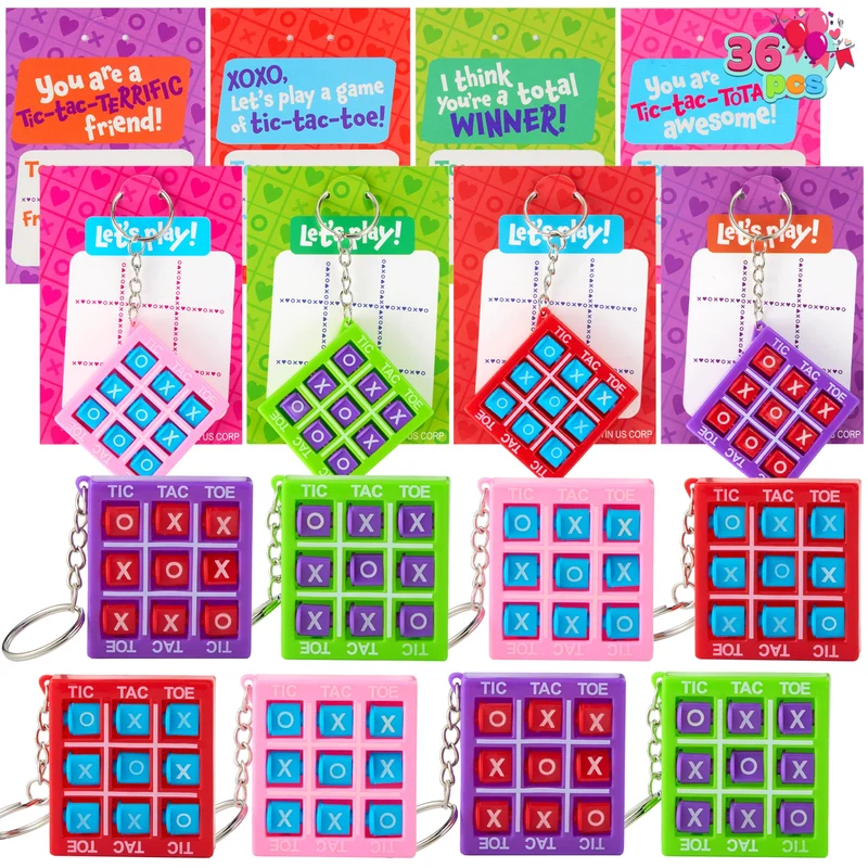 JOYIN 36 Pcs Valentines Day Tic-Tac-Toe Keychain with Greeting Cards